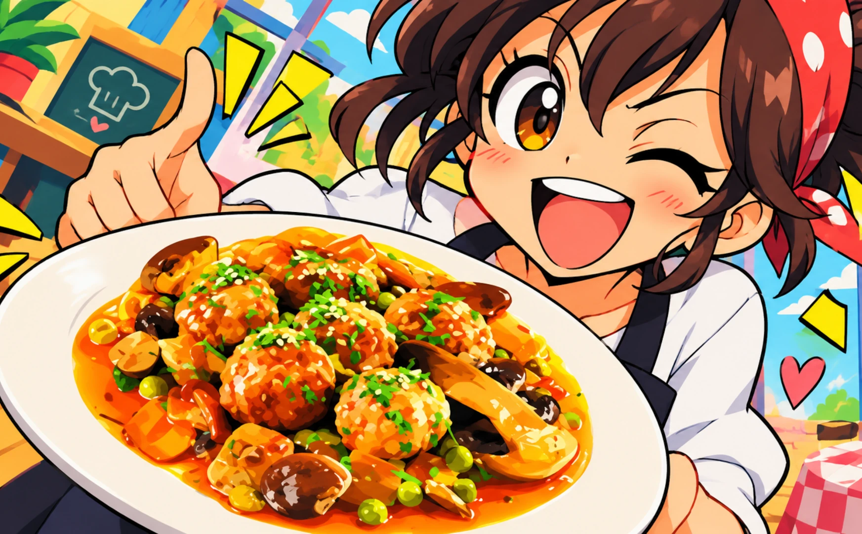 Albóndigas caseras con setas y guisantes